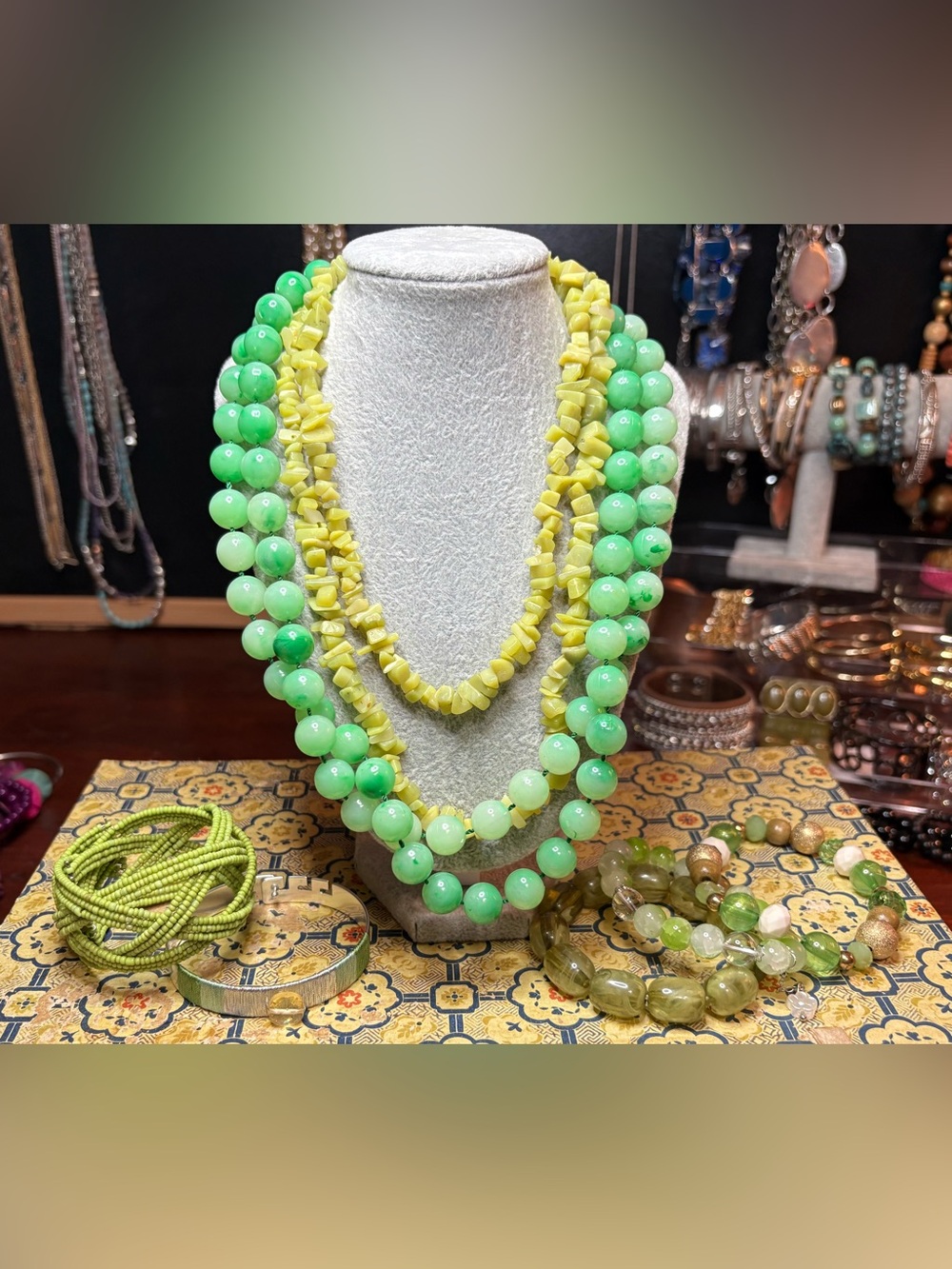 Retro Lime Green Costume Jewelry Lot Chunky Necklaces & Bracelets Vintage Style